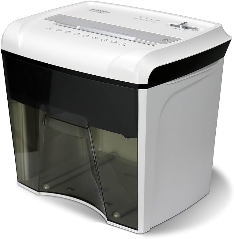 Aurora AU1285MD Compact Desktop-Style High Security 12-Sheet Micro-Cut Paper and CD/Credit Card/Junk Mail Pullout Basket Shredder, White/Black - Product Image