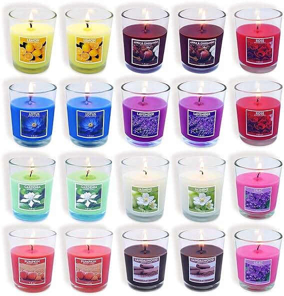 20 Packs Scented Aromatherapy Candle with 10 Fragrances, 1.8 Oz Soy Votive Candle for Home Decoration, Candle Gifts Baskets for Christmas Thanksgiving Anniversary - Product Image