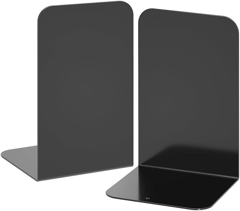 VFINE Bookends 1 Pair, Black Metal Book Ends, Heavy Bookends for Shelves, Book Stopper for Heavy Books, Book Organizer for Home Office School Supplies - Product Image