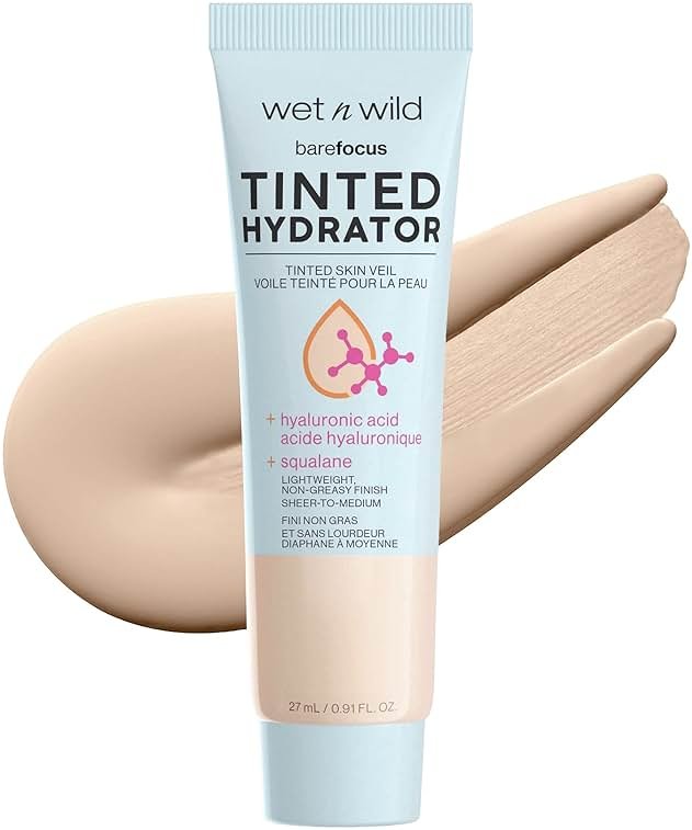 wet n wild Bare Focus Tinted Hydrator Tinted Skin Veil, Lightweight Buildable Coverage with Hyaluronic Acid & Vegan Squalane, Sheer-to-Medium Coverage, Semi-Matte Finish, Cruelty-Free - Light Medium - Product Image