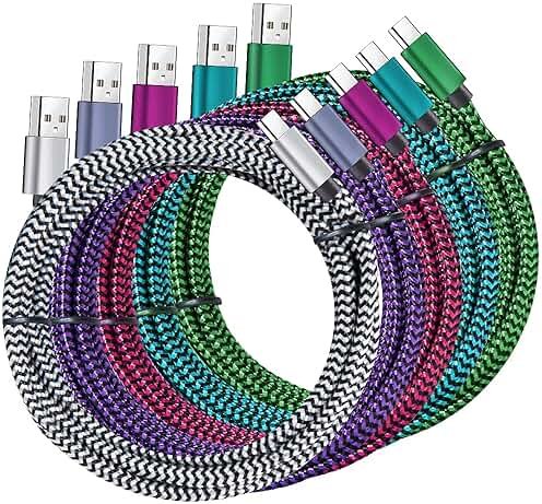 QQLIKE USB Type c Cable, 5 Pack (6FT) Nylon Braided USB C Cables 3A Fast Charging Charger for Samsung Galaxy S9/S8 Note8/9 20 10 S21 S20 S10 Plus C Cord - Product Image
