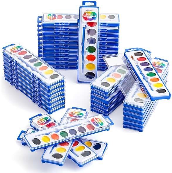 Shuttle Art 40 Pack Watercolor Paint Set, 8 Colors Watercolor Paint with Paint Brushes for Kids and Adults, Washable Paint for Classroom, Parties, Kindergarten and Art Activities - Product Image
