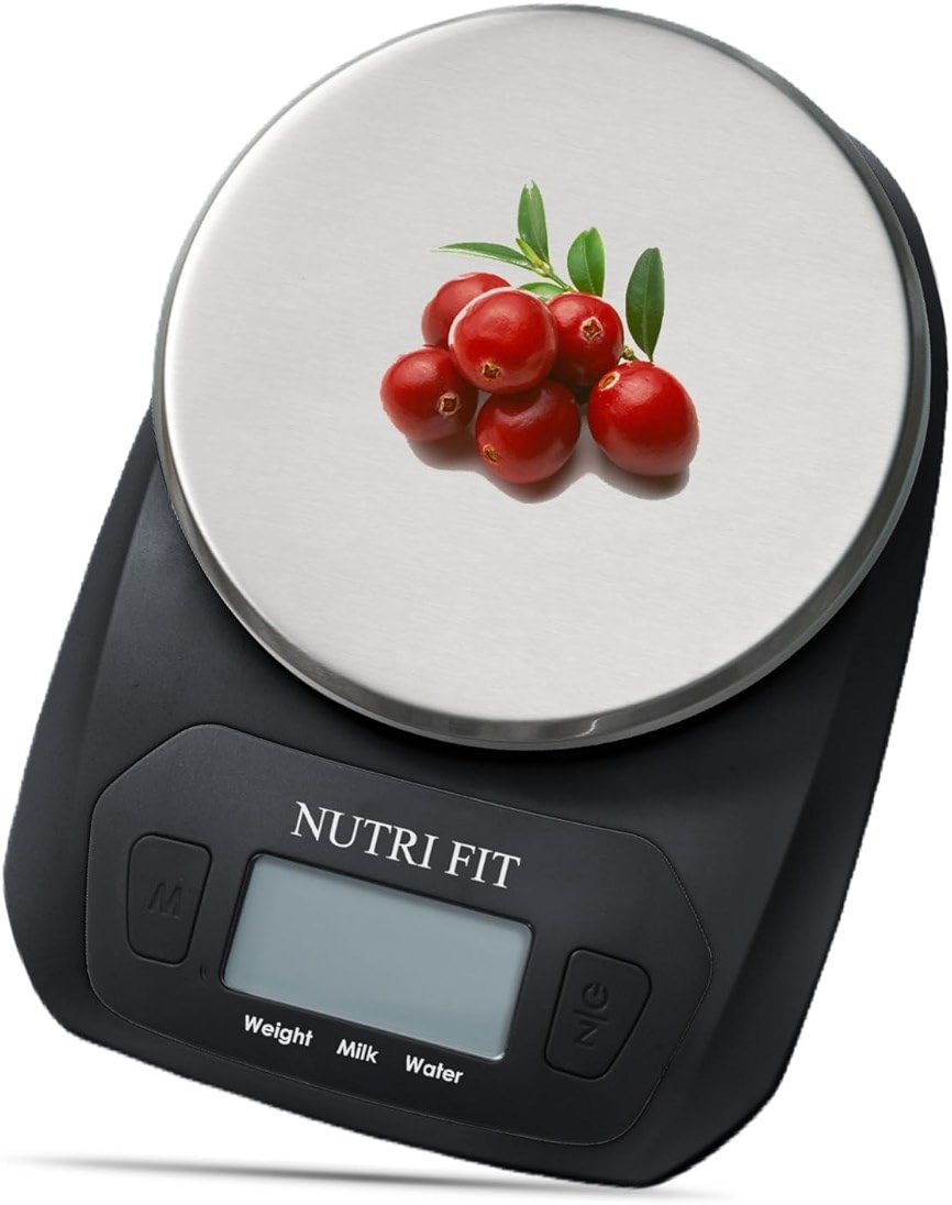 NUTRI FIT Digital Food Scale Small Kitchen Scales Weight in Grams and OZ for Cooking Baking Weight Loss, Stainless Steel Tare & Backlit LCD Display, Black - Product Image