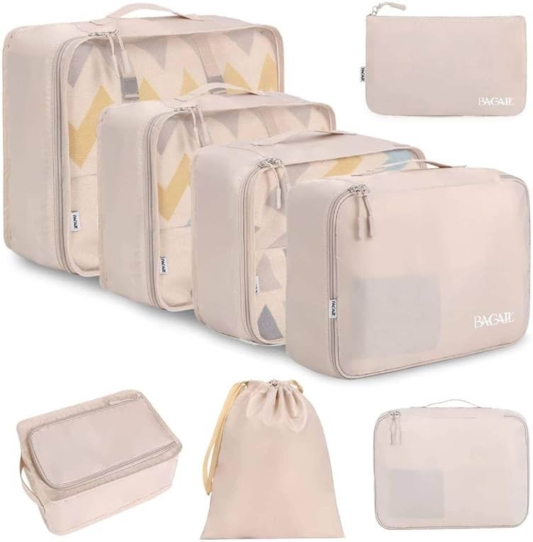 BAGAIL 8 Set Packing Cubes Luggage Packing Organizers for Travel Accessories-Cream - Product Image