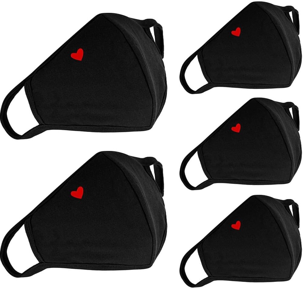 comfso 5 Pack Cute Heart Cloth Face Masks, Face Masks Reusable and Breathable Face Cotton Covering with Nose Bridge Wire for Men Women Adult - Product Image