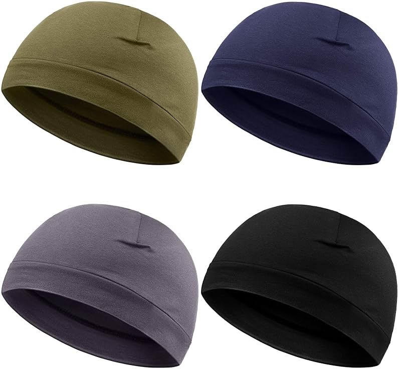Syhood 4 Pcs Cotton Skull Caps for Men Women Breathable Beanie Thin Sleep Hat Night Running Cap Helmet Liner for Cycling Gym - Product Image