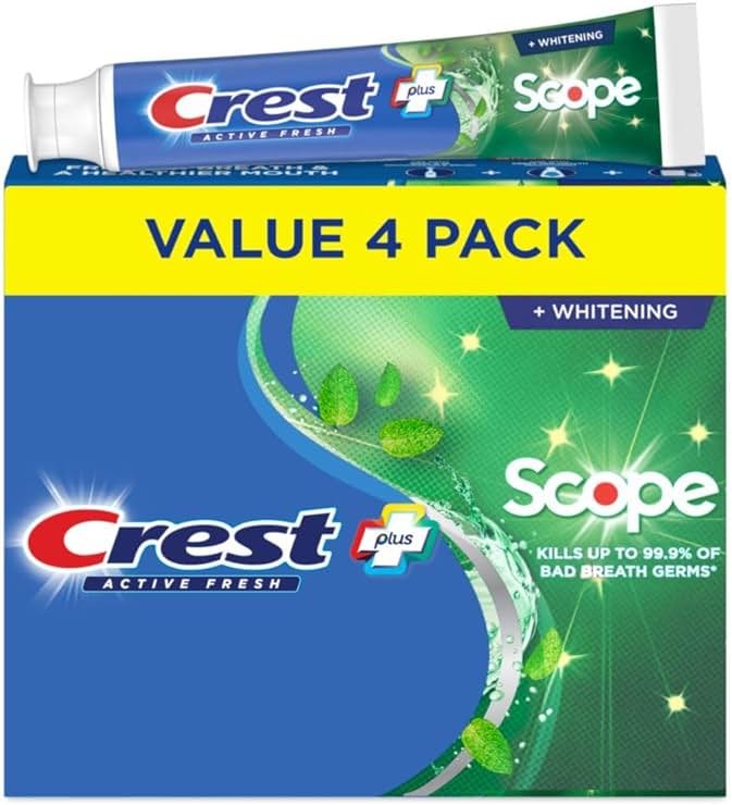 Crest Whitening Plus Scope, Complete Active Fresh + Whitening Toothpaste, 5.5oz, Toothpaste Sensitive Teeth, Pack of 4 - Product Image