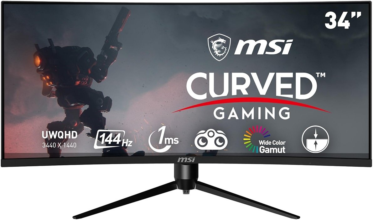 msi Optix MAG342CQR 34" Curved Gaming Monitor-3440 x 1440 (UWQHD), 1500R Curvature, 144Hz Refresh Rate, 1ms Response Time, AMD Adaptive Sync, Tilt/Swivel/Height/Pivot Adjustment - Black - Product Image