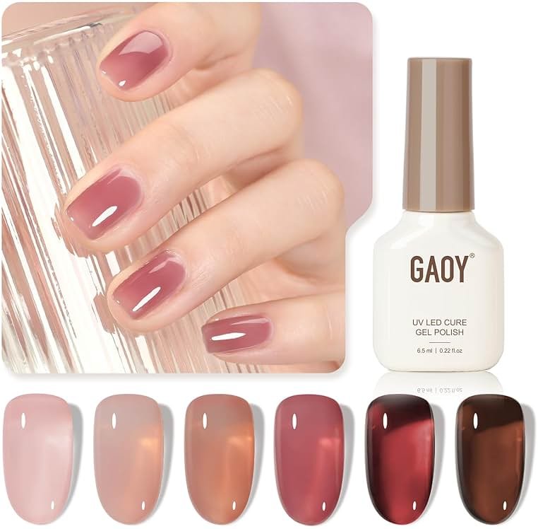 GAOY Rose Garden Jelly Gel Nail Polish of 6 Transparent Nude Red Pink Brown Colors Sheer Gel Polish Kit for Salon Manicure and Nail Art DIY at Home - Product Image