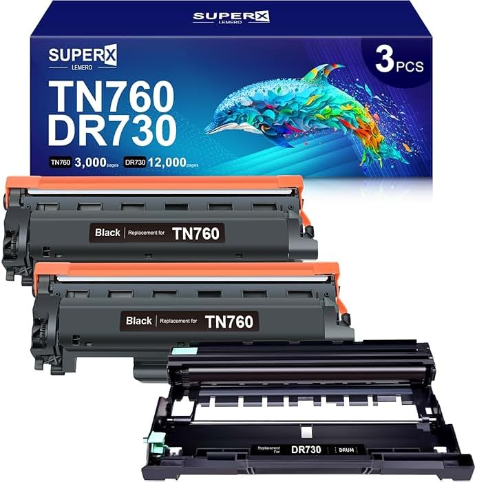 LEMERO SUPERX Compatible Toner Cartridge Replacement for Brother TN760 Toner and DR730 Drum Unit TN760 Black Toner dr-730 for HL-L2350DW MFC-L2750DW Printer (2 TN760 Toner, 1 DR730 Drum Unit, 3 Pack) - Product Image
