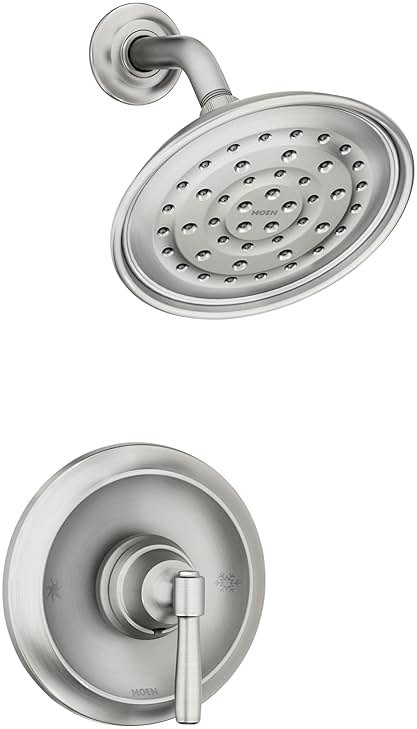 Moen Halle Spot Resist Brushed Nickel Shower Faucet Trim Set featuring Wide Showerhead and Lever Handle with Posi-Temp Valve Included, 82971SRN - Product Image