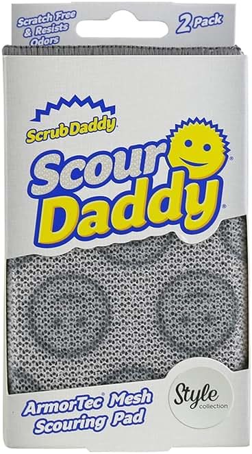 Scrub Daddy Scour Daddy Style, Scourers Non Scratch Scrubbing Sponge, Scouring Pads, Kitchen Sponges for Dishes, Dishwashing Pan Scrubber, Cleaning Supplies, Dish Sponges for Washing up, Pack of 2 - Product Image