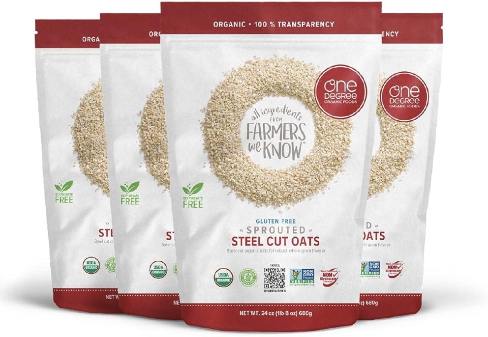 One Degree Organic Foods Sprouted Steel Cut Oats, USDA Organic, Non-GMO Gluten Free Oatmeal, 24 oz., 4 Pack - Product Image