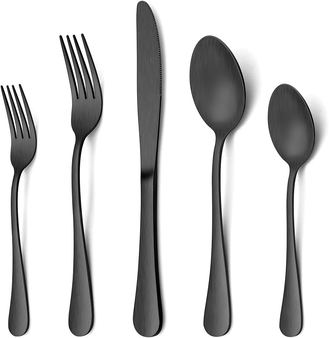 LIANYU 20 Piece Matte Black Silverware Set, Stainless Steel Black Flatware Cutlery Set for 4, Fancy Kitchen Utensil Tableware for Home Restaurant Party, Satin Finish, Dishwasher Safe - Product Image