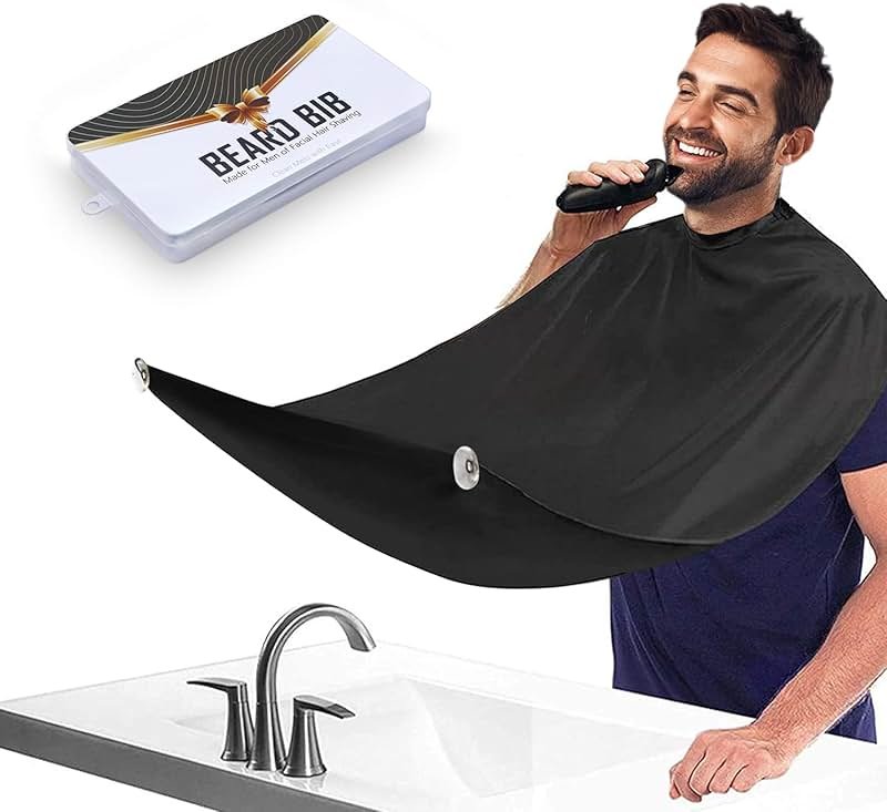 Beard Bib Apron for Men, Father's Day Gift Beard Trimming Catcher Bib for Shaving & Hair Clippings, Waterproof Non-Stick Hair Catcher Grooming Cloth with 2 Suction Cups - Product Image