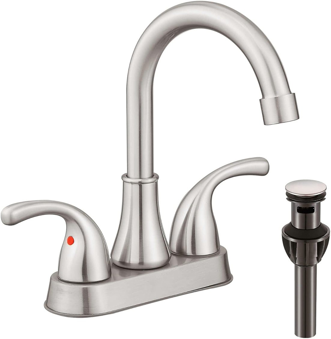 Bathroom Sink Faucet FRANSITON 4 Inch Faucet 2 Handle Bathroom Sink Faucets Lead-Free Brushed Nickel Bath Sink Faucets with Pop-up Drain Stopper and Supply Hoses - Product Image
