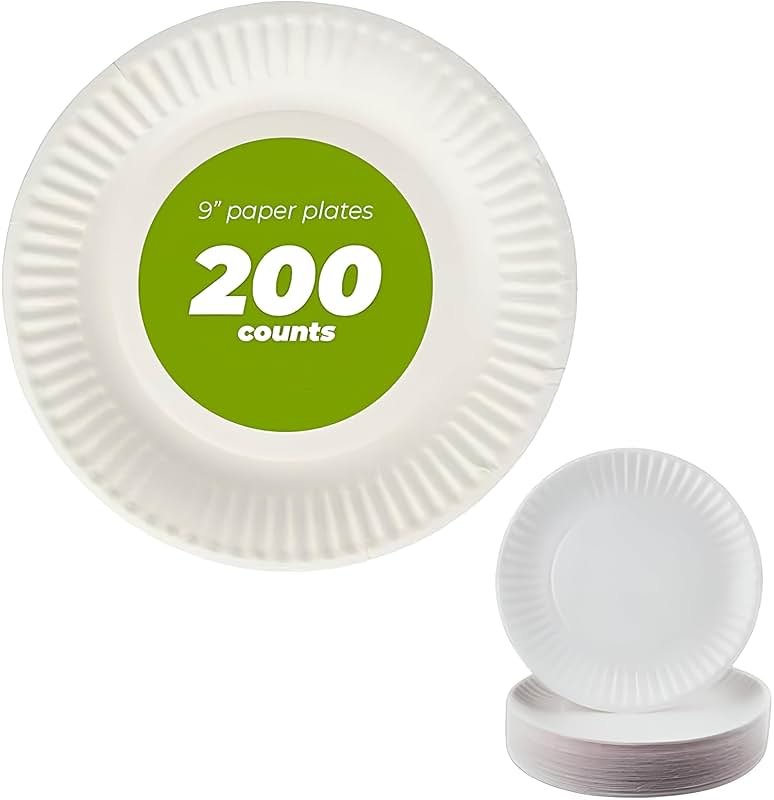 Concession Essentials 9 Inch Paper Plate Uncoated Plates White, 200ct - Product Image