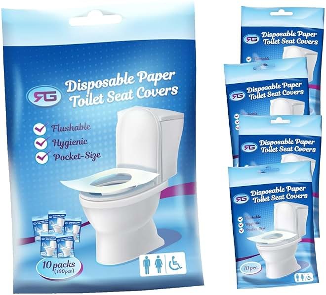 Rockland Guard Disposable Toilet Seat Covers - Flushable Paper Travel Pack - 100 Count (10 Resealable 10-Packs) - Portable Potty Training & Bathroom Hygiene Essentials for Adults & Kids - Product Image