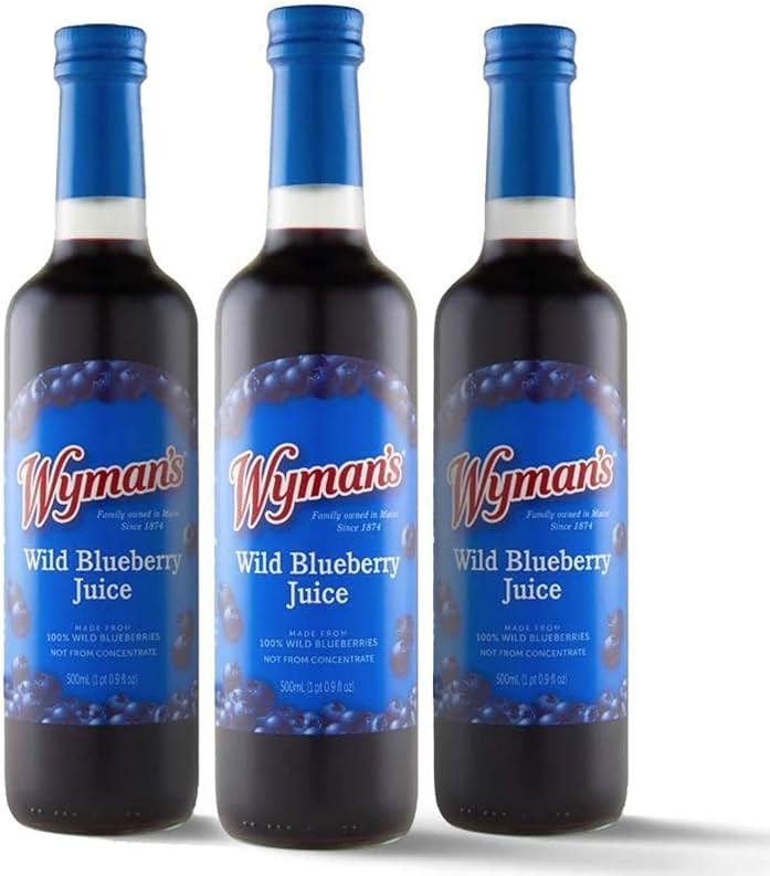 Wyman's Wild Blueberry Juice, 100% Juice, Glass Bottle, 500mL, 3 Pack - Product Image