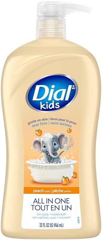 Dial Kids All-in-1 Body + Hair + Bubble Bath, Peach Scent, 32 Fl Oz, Hypoallergenic Body Wash & Shampoo, No Tears Formula for Kids 2+ Years, No Parabens & Silicones - Product Image