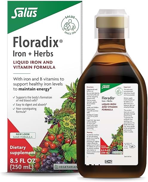 Floradix Iron & Herbs - Liquid Herbal Supplement for Energy Support - Iron Supplement with Vitamin C & Vitamin B Complex - Ferrous Gluconate Iron - for Men & Women - 8.5 fl oz - Product Image