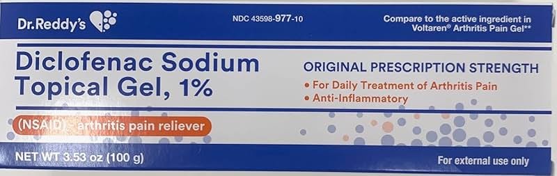 Dr. Reddy's Diclofenac Sodium Tropical Gel, 1%, Arthrithis Pain Reliever (100 Grams) - Product Image