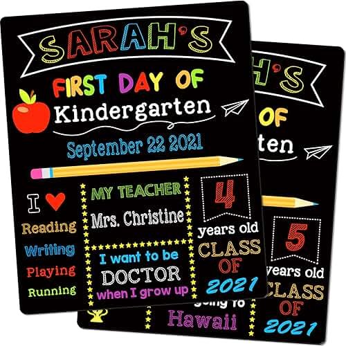 First & Last Day of School Signs with 6 Writing Pens, 10 x 12 Inch Double Sided Back to School Board for Kids/Girls/Boys, Reusable Wooden 1st Day of Preschool/Kindergarten Photo Props - Product Image
