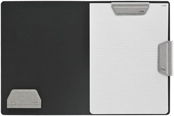LHiDS Magnetic Business Portfolio Lite Resume Padfolio Organizer with Clipboard, Paper Clip, Writing Pad, Pen/Card Holder, Magnetic Closure for Work, School and More (Grey, A4/Letter) - Product Image