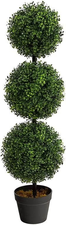 Nearly Natural 36in Artificial Triple Ball Boxwood Topiary Tree - Indoor Outdoor Realistic Faux Greenery for Home Patio Office Decor, Low Maintenance - Product Image