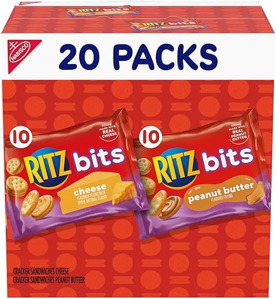 RITZ Bits Peanut Butter and RITZ Bits Cheese Sandwich Crackers Variety Pack, Lunch Snacks for Kids and Adults, 20 Snack Packs - Product Image
