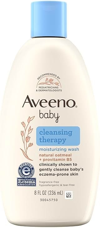 Aveeno Baby Cleansing Therapy Moisturizing Baby Body Wash with Natural Oatmeal & ProVitamin B5, Gentle Tear-Free Baby Bath Wash for Sensitive & Eczema-Prone Skin, Hypoallergenic, 8 oz - Product Image