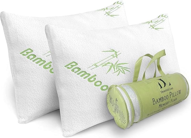 Memory Foam Bamboo Pillows King Size Set of 2 [Adjustable] for Sleeping - Cool & Breathable Cover with Zipper Rayon Derived from Bamboo Pilllowcase - Relieves Neck Pain - Back/Stomach/Side Sleeper - Product Image