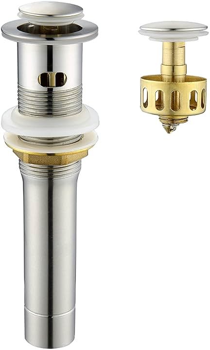 Pop up Sink Drain Stopper for Bathroom Vessel Vanity Sink Art Basin Brushed Nickel, Small Cap with Overflow, Metal Pop up Drain Strainer with Detachable Basket Stopper - Product Image