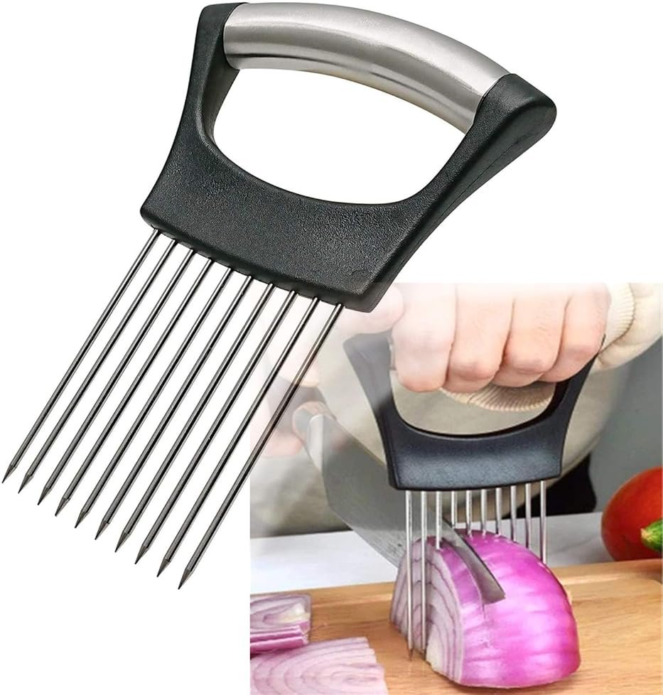 Stainless Steel Onion Holder for Slicing,Onion Slicer Holder,Onion Cutter for Slicing of Onions,Tomatoes,Avocados,Eggs and Other Vegetables,KItchen Utensils - Product Image