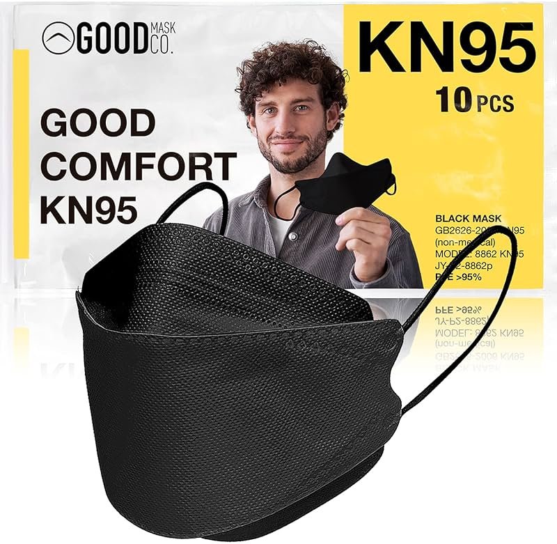 Good Mask Co. Good Comfort KN95 Face Mask, Disposable KN95 Face Mask, Folding, Filter Efficiency 95%, Comfortable Face Masks, Bulk Face Masks (10 Pack of Masks, Black) - Product Image