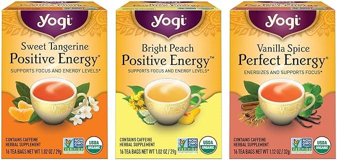 Yogi Energy Variety (3 Pack) Organic Sampler & Tea Gift Set – Contains Caffeine – 48 Tea Bags - Product Image