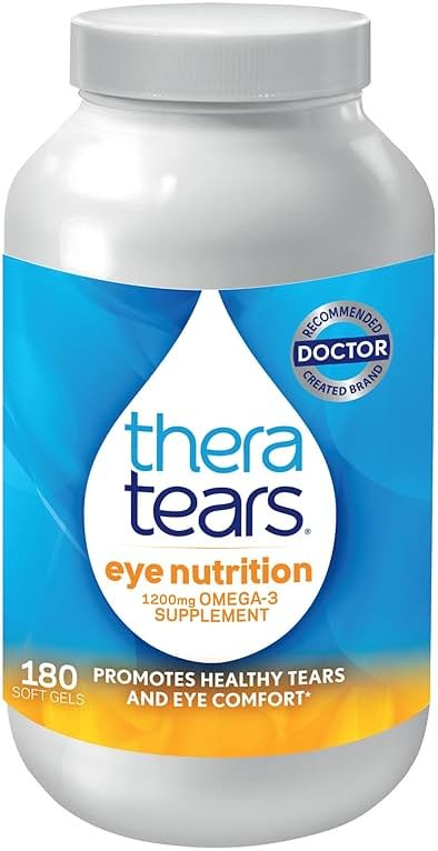 TheraTears Omega 3 Supplement for Eye Care, 1200mg Fish Oil and Organic Flaxseed Oil with Vitamin E, 180 Count - Product Image