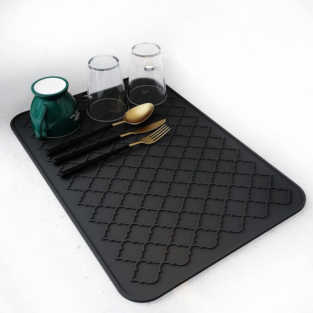AMOAMI-Dish Drying Mats for Kitchen Counter-Silicone Dish Drying Mat-Kitchen Dish Drying Pad Heat Resistant Mat-Kitchen Gadgets Kitchen Accessories Kitchen Small Appliances(12" x 16", BLACK) - Product Image