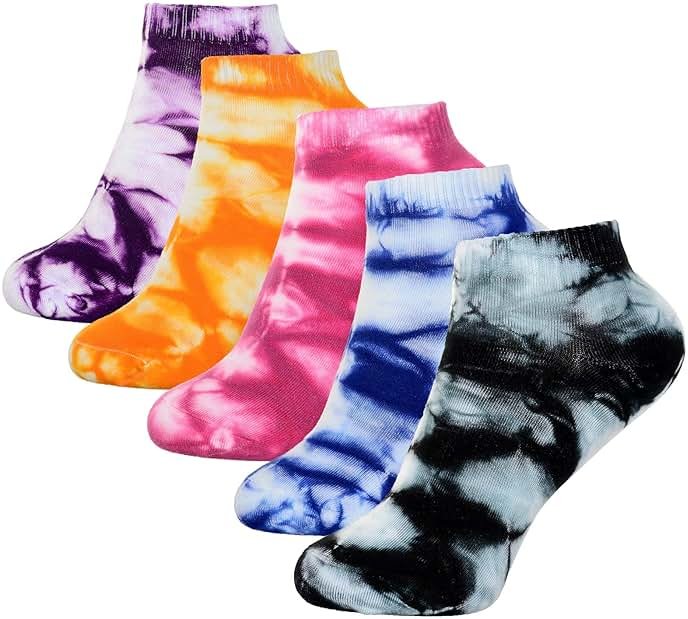 Manimepe 5 Pairs Women's Cotton Tie Dye Ankle Socks - Low Cut Novelty No Show Socks - Product Image