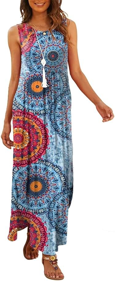 Hount Women's Casual Summer Sleeveless Dress Loose Split Maxi Dresses with Pockets - Product Image