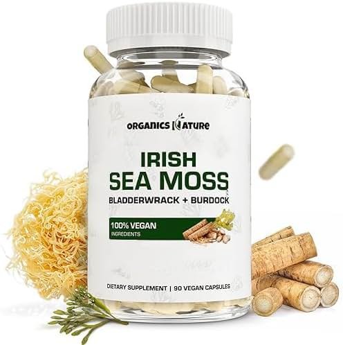 ORGANICS NATURE Irish Sea Moss Capsules 45 Servings | High Potency Seamoss Pills | Dr. Sebi Approved Sea Moss for Energy 90 Vegan Capsules - Product Image