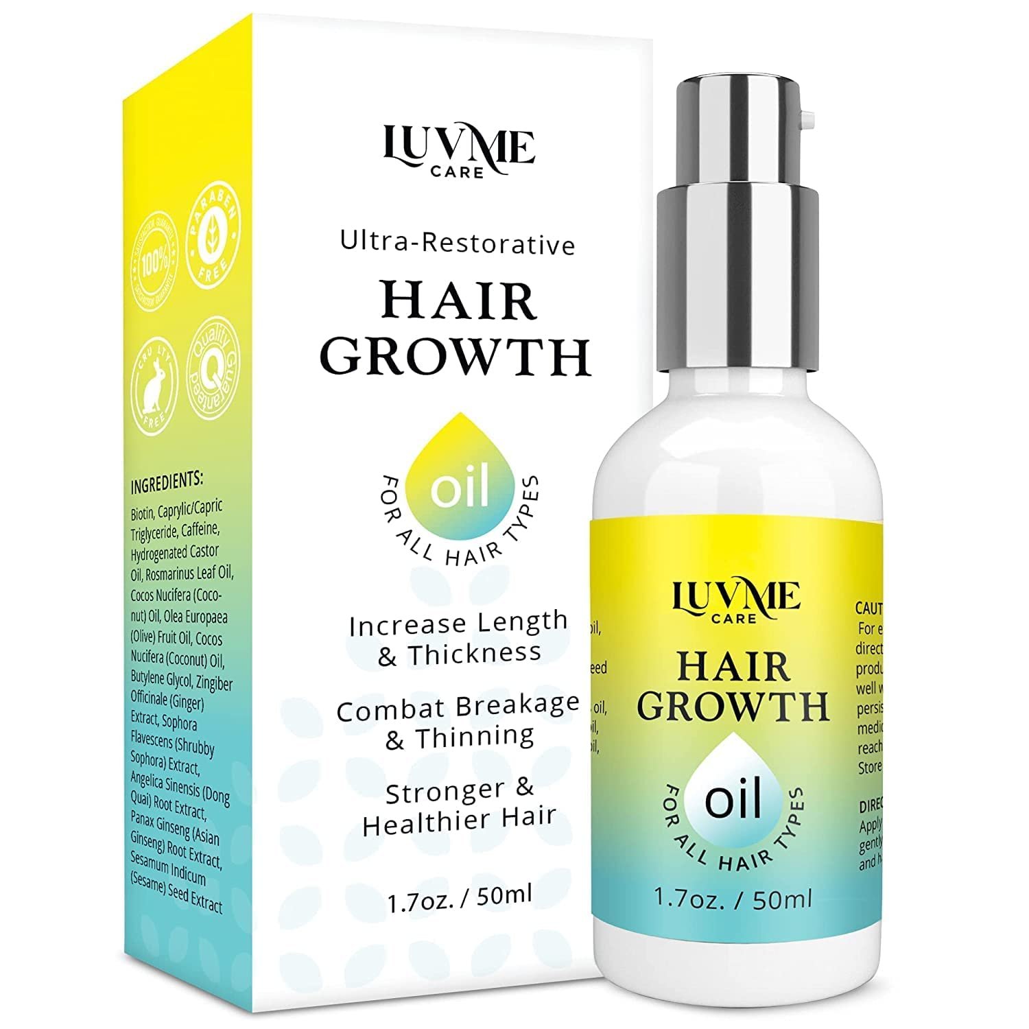 Luv Me Care Biotin Hair Growth Oil Hair Growth Serum for Thicker Longer Fuller Healthier Hair, Prevent Hair Loss & Thinning, All Natural Vitamin Rich Treatment, Women & Men, All Hair Types 1.7 oz - Product Image