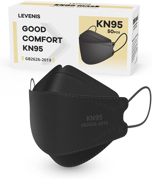 LEVENIS KN95 Face Masks 50 Pack, Breathable Comfortable and Disposable KN95 Mask, Black - Product Image