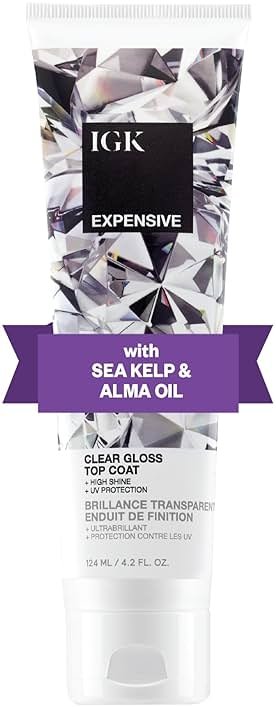IGK EXPENSIVE Clear Gloss Top Coat | High Shine Gloss Treatment for Soft, Smooth Glass Hair | Revives Color-Treated Hair and Helps Control Frizz | 4.2 Oz - Product Image