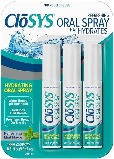 CloSYS Oral Breath Spray, Sugar Free Mouth Spray for Bad Breath, pH Balanced Mint Flavored 0.31oz (3 Count) - Product Image