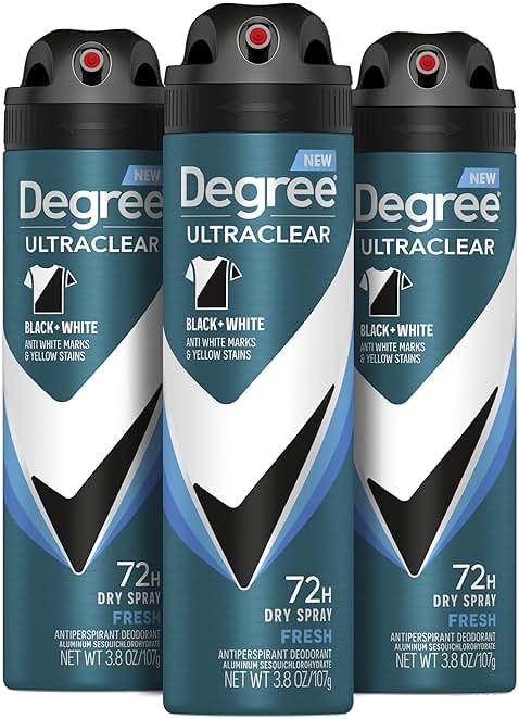 Degree Men Antiperspirant Spray Black + White 3 Count Protects from Deodorant Stains Instantly Dry Spray Deodorant 3.8 oz - Product Image