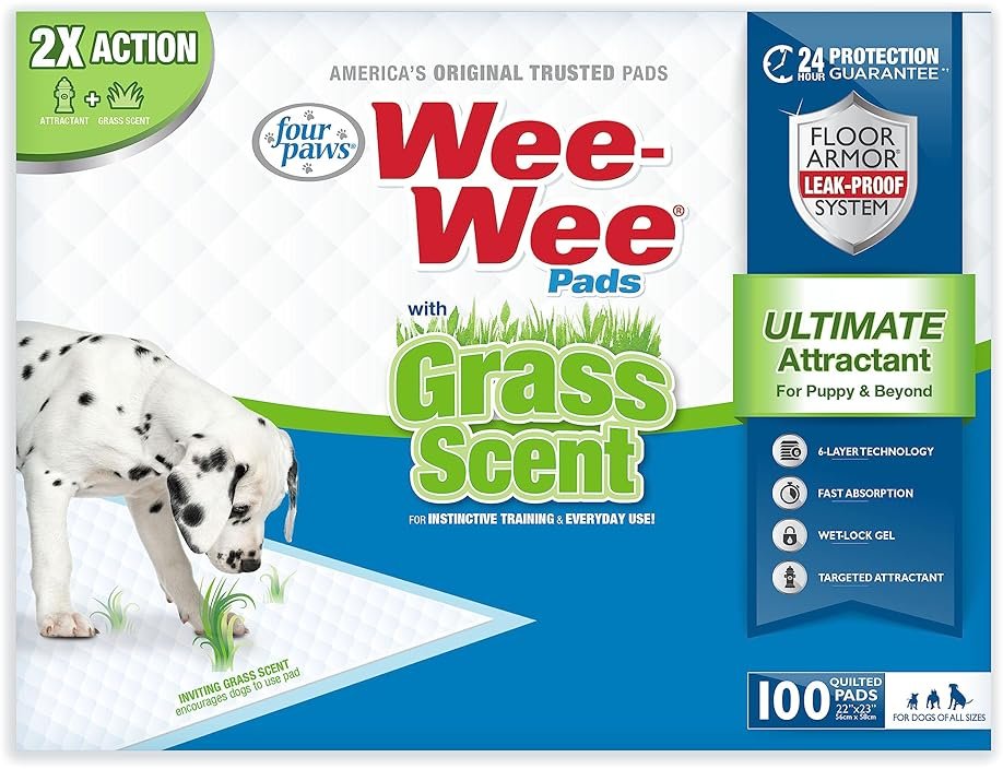 Four Paws Wee-Wee Ultimate Attractant Grass Scented Pee Pads for Dogs & Puppies, Leak-Proof Dog Housebreaking Instinctive Potty Training Floor Protection, 22" x 23", 10 Count - Product Image