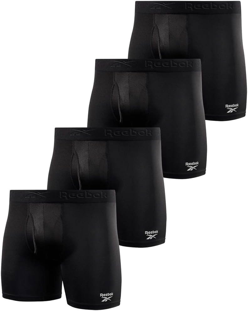 Reebok Mens Boxer Briefs - 4 Pack Stretch Performance Boxers for Men with Functional Fly, 6" Inseam Mens Underwear Boxers - Product Image