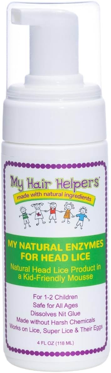 My Hair Helpers Natural Enzymes for Head Lice - Mousse Naturally Dissolves Nit Glue - Unscented Lice Removal Works on 1-2 Children, 4 fl Ounces - Product Image