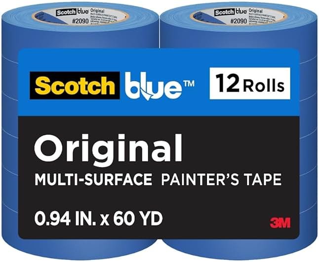 ScotchBlue Original Multi-Surface Painter's Tape, 0.94 Inches x 60 Yards, 12 Rolls, Blue, Paint Tape Protects Surfaces and Removes Easily, Multi-Surface Painting Tape for Indoor and Outdoor Use - Product Image